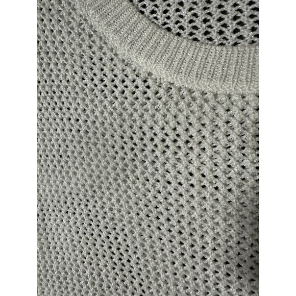 Chico’s Women’s Pullover Fishnet Sweater Knit Size 3 Beige Cuffed Short Sleeve - Picture 3 of 4